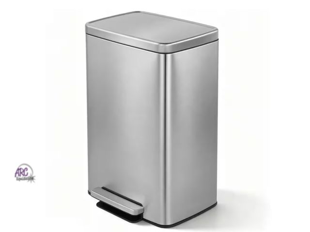 Lot 56-637064 - New Opened Box - Innovaze 13 Gal. Silver Rectangle Step-On Metal Household Trash Can for Kitchen and...