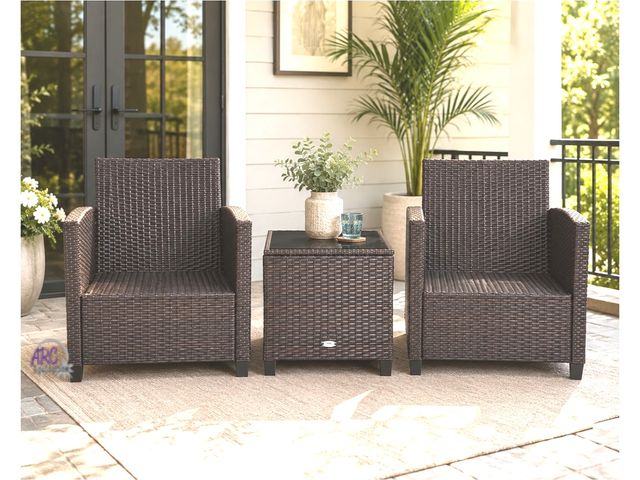 Lot 56-783964 - New in box. 3PCS Wicker Conversation Set Outdoor Rattan Furniture