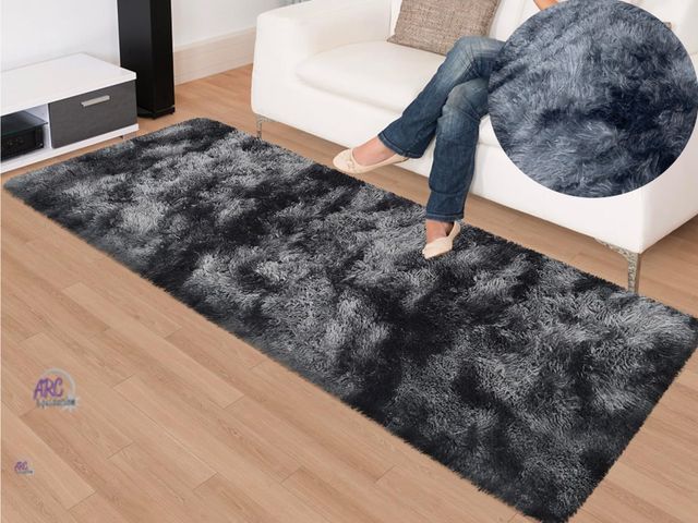Lot 56-615624 - Appears new  2x6ft Tie-Dyed Runner Rug Black Grey washable
