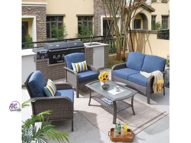 Lot 56-607960 - New In Box - Retails $400 - Denali Gray 4-Piece 4-Seat Wicker Modern Outdoor Patio Conversation Sofa...