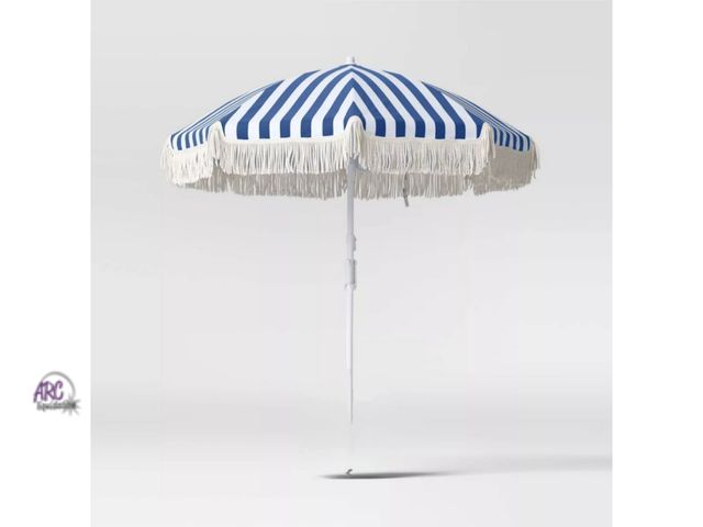 Lot 56-472012 - NEW-SOME STAINS ON COVER-6' Umbrella Navy Stripe - Sun Squad™