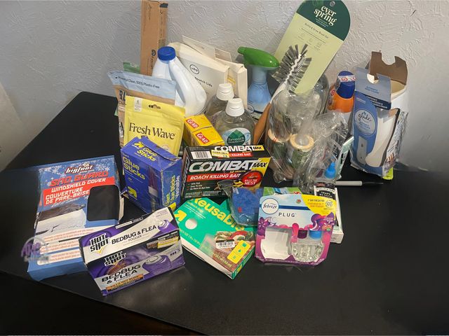 Lot 56-365125 - Lot of Misc Household-bleach, fabreeze, dog shampoo, lint rollers, stretch lids, sm trash bags, bott...