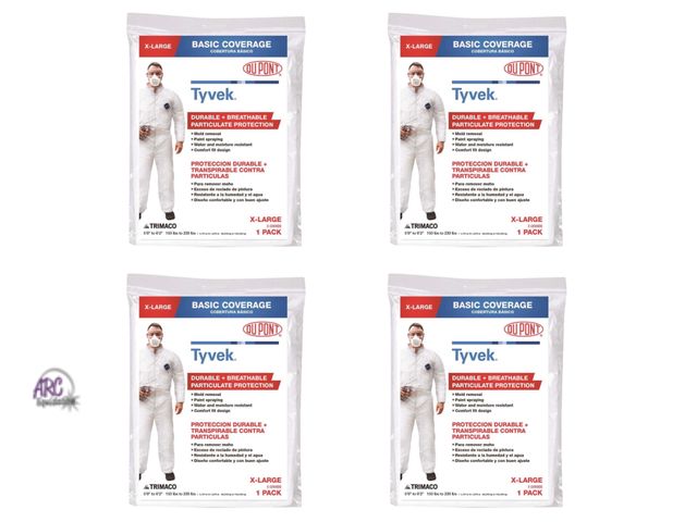 Lot 56-144464 - New Lot of 4 DuPont Tyvek No Elastic Disposable White Coverall (SIZE XL)