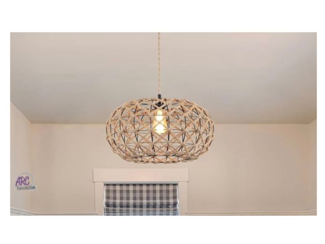 Lot 56-151450 - New Coastal Large Woven Plug in Pendant Light with 14ft Handmade Woven Light Cord, Rustic Handmade H...