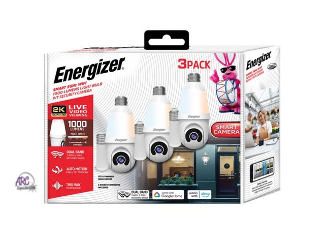 Lot 56-149450 - New in Box Energizer Light Bulb Security Camera, 3-count