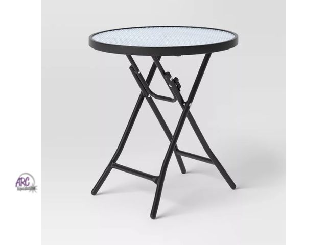 Lot 56-778912 - New Glass Round Printed Folding Outdoor Portable Side Table Blue/White/Black
