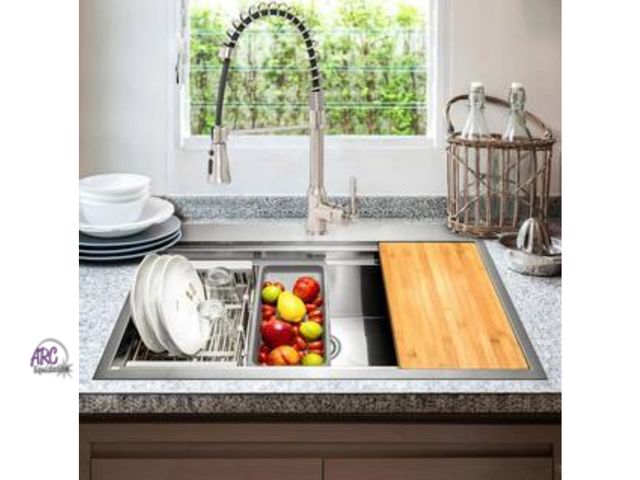Lot 56-415535 - New - AKDY Handmade All-in-One Topmount Stainless Steel 33 in. x 22 in. Single Bowl Kitchen Sink w/ ...