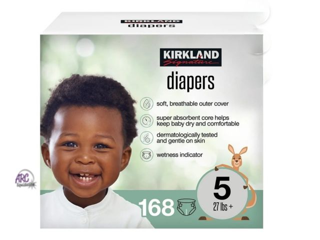 Lot 56-335551 - New in box Kirkland Signature Diapers, Size 5 (27+ Pounds), 168 Count