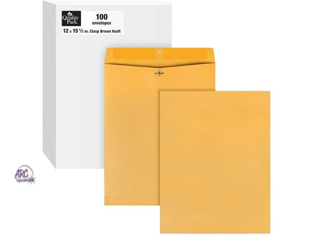 Lot 56-551418 - NEW-Quality Park 12 x 15-1/2 Clasp Envelopes, Clasp and Gummed Closures, for Oversized Papers, Drawi...