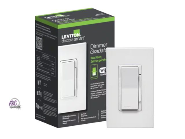 Lot 56-430260 - New -  Leviton Decora Smart Wi-Fi Dimmer Switch in White - Works With Google, Alexa, HomeKit, and An...