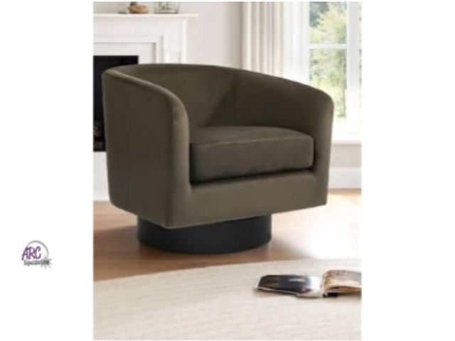 Lot 56-555642 - SLIGHTLY USED-Modern Coffee Velvet Upholstered 360°Swivel Accent Arm Chair with Wood Base