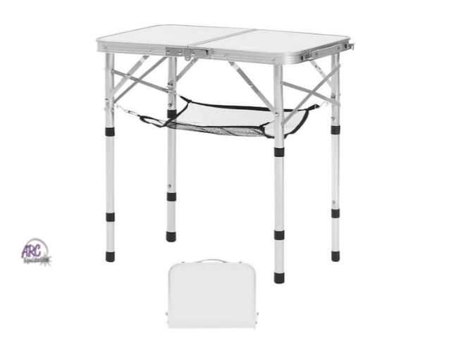 Lot 56-505965 - USED-PINK COLOR TABLE TOP-Folding Camping Table, Silver Adjustable Height Portable Side Tables, Alum...