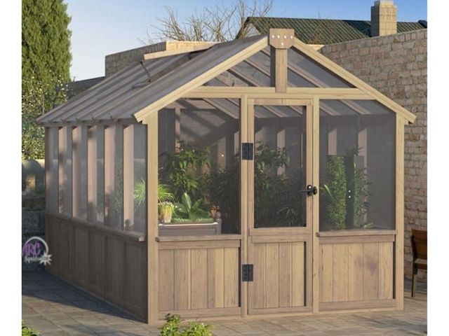 Lot 56-456698 - New in box. Veikous 6 ft. W x 12 ft. D x 7 ft. H Wood Brown Garden Plant Greenhouse for Outdoors wit...