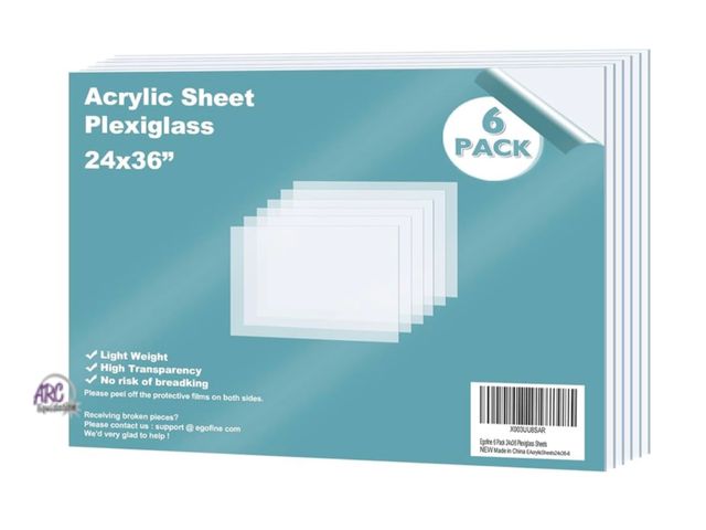 Lot 56-154851 - New Egofine Plexiglass Sheets Acrylic Sheets 6 Pack of 24x36’’ 0.04 Thickness 1mm Clear Plastic Cast...