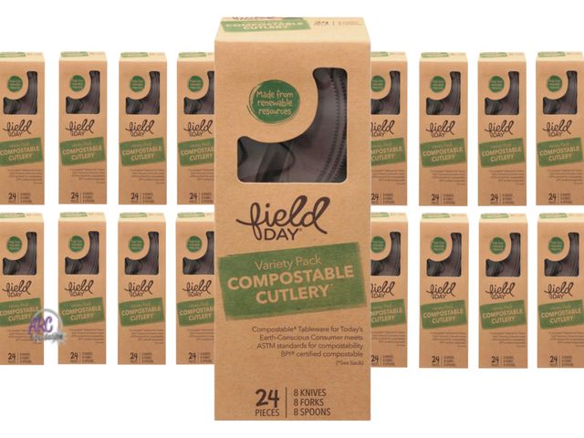 Lot 56-260798 - New Case of 20 Boxes of 24,FIELD DAY Cutlery, Compostable, 480 pc Variety Pack, Dark Grey