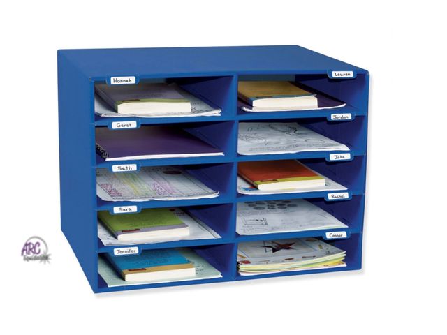 Lot 56-117824 - New Pacon Corporation Classroom Keepers 10-Slot Mailbox, Blue, Heavy-Duty Steel Construction