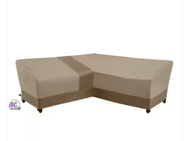 Lot 56-432860 - New in Box - 84.5" W x 84.5" L x 30.5" H - Beige and Brown - Hampton Bay Universal sectional patio c...