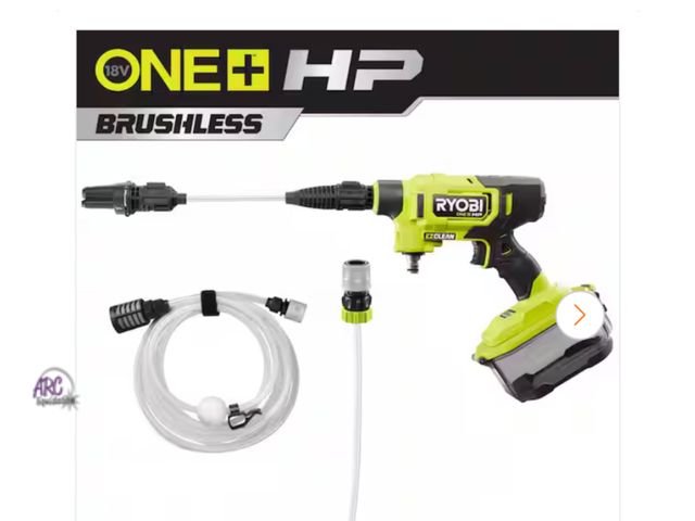 Lot 56-605723 - Lightly used RYOBI TOOL ONLY
ONE+ HP 18V Brushless EZClean 600 PSI 0.7 GPM Cordless Cold Water Power...