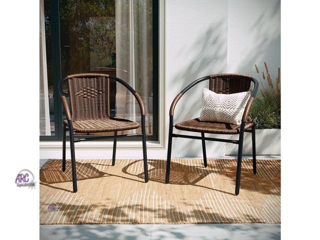 Lot 56-372499 - New,Flash Furniture Lila Modern Rattan Indoor/Outdoor Stackable Dining Chairs, Stacking Rattan Bistr...