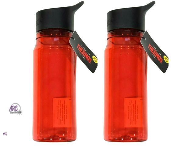 Lot 56-350624 - New , THERMOS intak Hydration Water Bottle Portable Plastic With Handle, Red, 26oz, Pack of 2