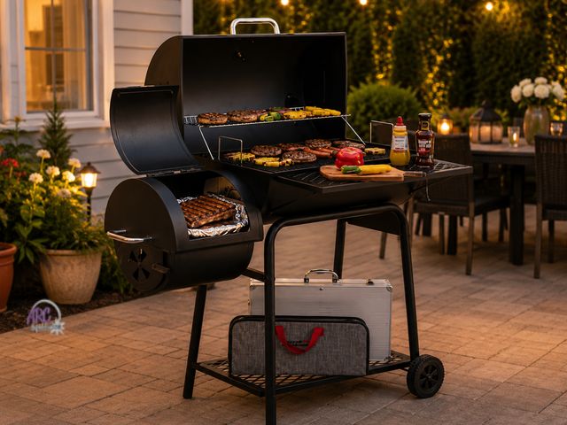 Lot 56-789665 - New in box. Royal gourmet 28 in. Barrel Charcoal Grill with Offset Smoker in Black