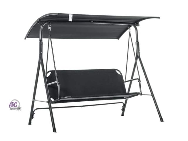 Lot 56-637164 - New Opened Box - Outsunny Black 3-Person Patio Porch Swing with Adjustable Weather-Resistant Canopy