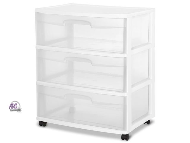 Lot 56-873717 - New - Iris Wide 3 Drawer Cart - White with Frosted Drawers
