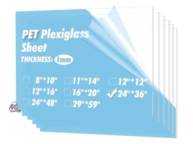 Lot 56-754150 - New  5-Pack of 24×36" PET/Plexiglass Sheets, Transparent Clear Flexible Plastic Sheet Panels for Cra...