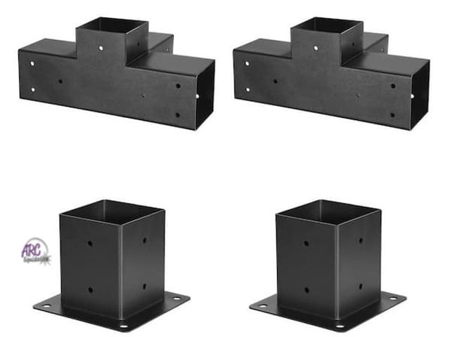 Lot 56-781364 - New in box. Pergola Bracket Kit, 4 x 4 In. (3.5 x 3.5 Inner), 2 Pcs 4-Way Heavy Duty Corner Bracket,...