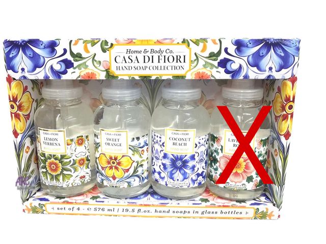 Lot 56-374665 - New Open Package -  3 count - 19.5 fl oz - Casa Di Fiori Hand Soap - Scents: Sweet Orange - Coconut ...