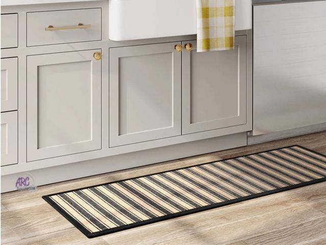 Lot 56-281727 - NEW 60" x 20" Vintage Striped Kitchen Runner Rug Black/Brown