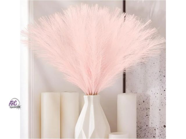Lot 56-784423 - New 12 pc. Pink Faux Pampas Grass Decor, 18" Artificial Pompous