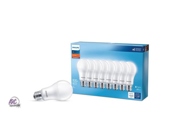 Lot 56-280012 - NEW OPEN BOX Philips LED 100W Frosted Soft White A19 8-Pack (Non-T20): 1500 Lumens, Standard E26 Bas...