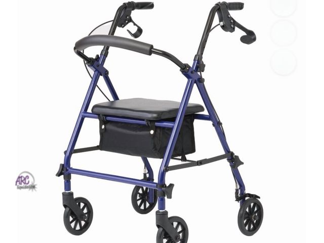 Lot 56-364825 - New, Medline Rollator Walker with Seat, Steel Rolling Walker with 6-inch Wheels Supports up to 350 l...