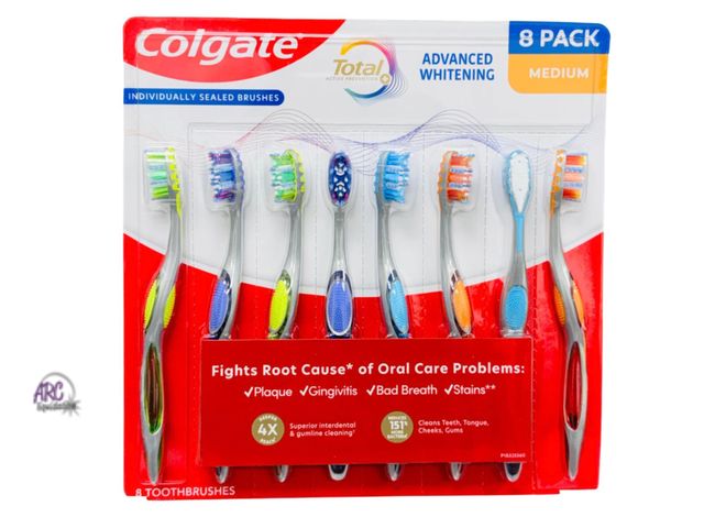 Lot 56-241565 - New Open Box - Colgate 8 Pack Medium Individually Sealed Brushes Advanced Whitening