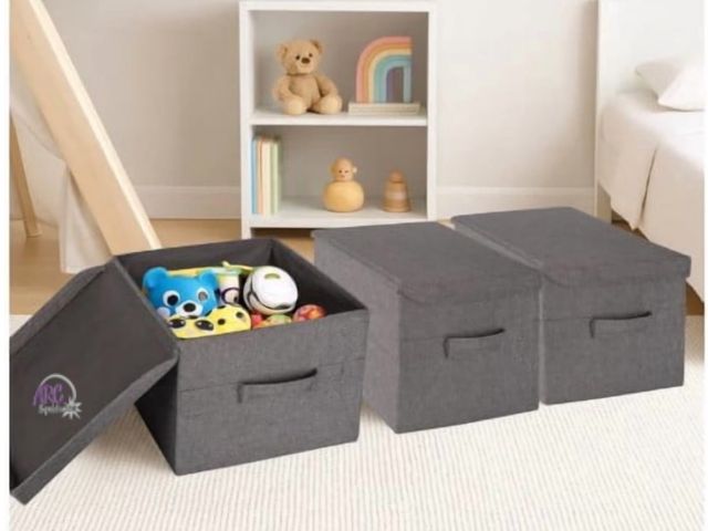 Lot 56-368564 - New Allspace 3-Pack Fabric Storage Organizer with Lids, Collapsible Storage Bins with Handles, Gray