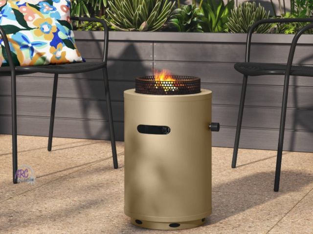 Lot 56-536517 - NEW-TORN BOX-1lb Propane/Liquid Petroleum Gas Round Column Fire Pit - Room Essentials™-TAN 16" tall