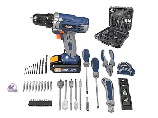 Lot 56-460211 - SLIGHTLY USED-MISSING 1 DRILL BIT-Blue Ridge BR2800KU.1 20V MAX Cordless Drill Driver with 42pcs acc...