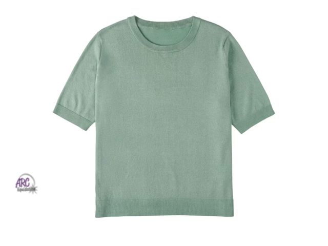 Lot 56-147729 - New Serra Ladies Short Sleeve Ribbed Lurex Top - Green (Size Large 12-14)