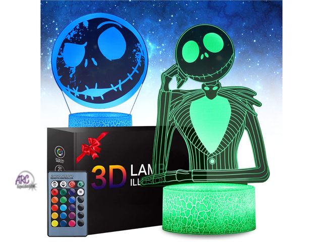 Lot 56-347923 - New Halloween Town Pumpkin King Jack Skellington Night Light 3D Illusion Night Light, Anime Desk Lam...