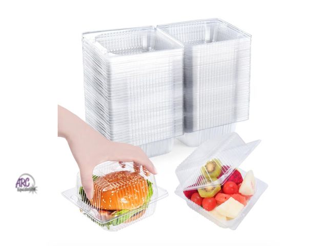 Lot 56-322950 - New 100 Pack Clear Clamshell Food Containers, Disposable Plastic Hinged Clamshell Take Out Container...