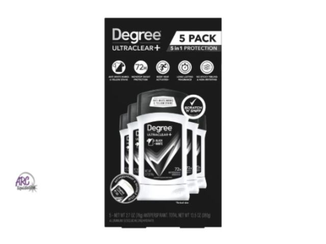 Lot 56-461161 - New in Package - 5-pack - 2.7 oz - Degree Men UltraClear+ Antiperspirant Deodorant, Black &amp; Whit...