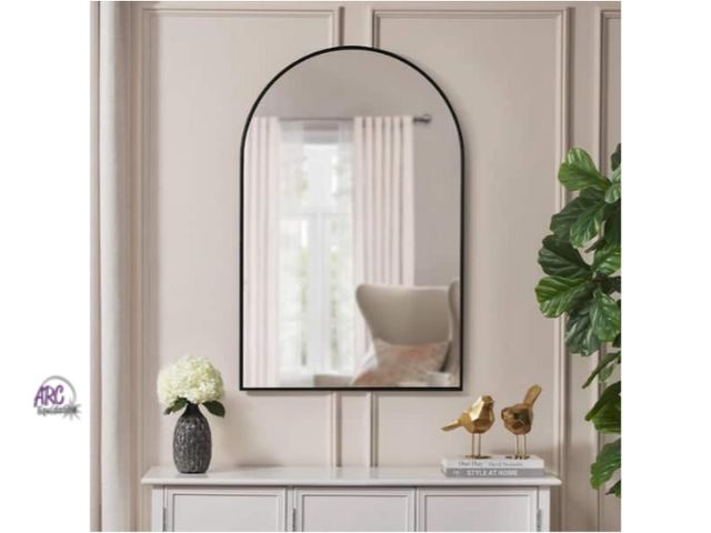 Lot 56-753960 - New in box. Large Arched Black Classic Accent Mirror (39 in. H x 26 in. W)