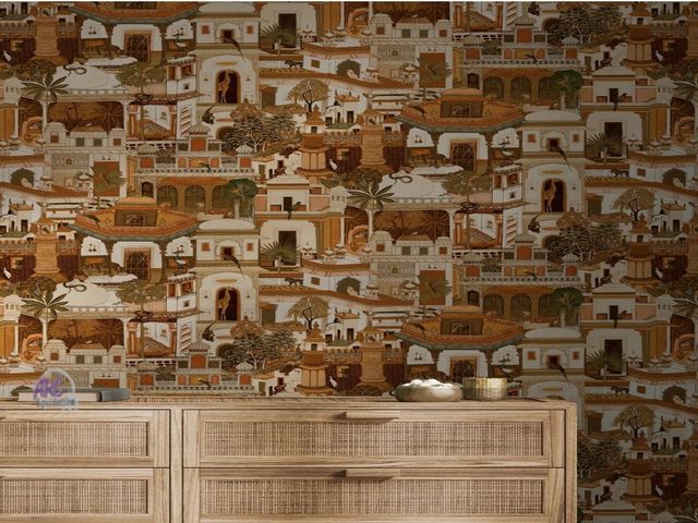 Lot 56-235163 - New Sealed - Orange Moroccan Inspired Architectural Design Wallpaper