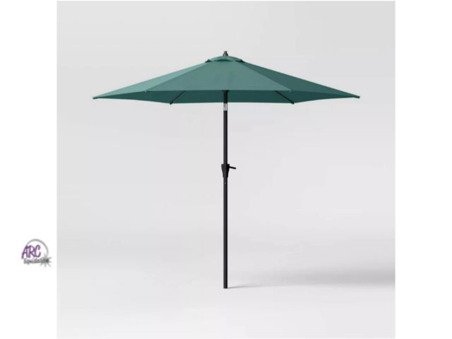 Lot 56-484313 - NEW-THRESHOLD-9' round patio umbrella w/black pole-teal green