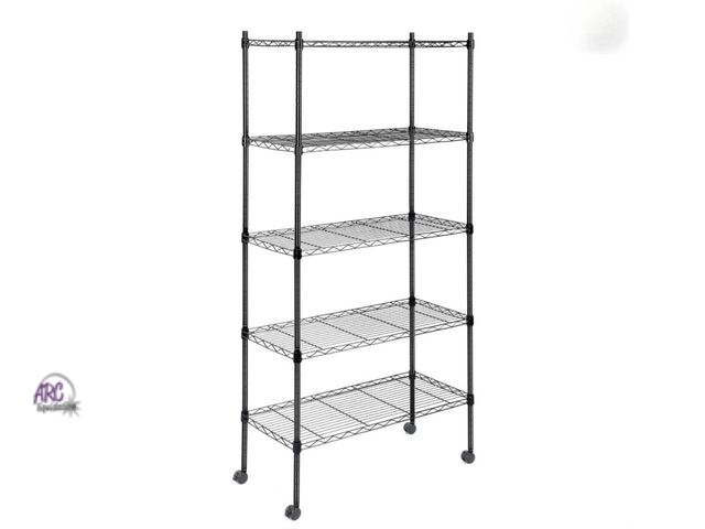 Lot 56-804824 - New - Heavy Duty 5-Tier Shelving Units Adjustable, Wire Shelf with 800 lbs Capacity with Wheels &amp...