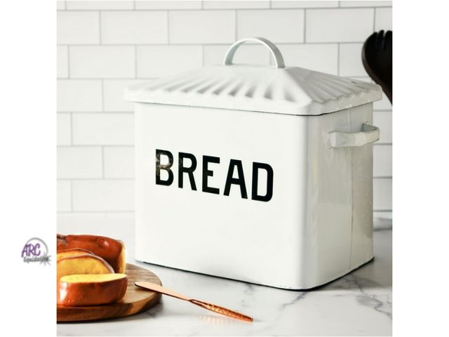 Lot 56-734718 - New Creative Co-Op Farmhouse Enameled Metal Bread Box with "Bread"