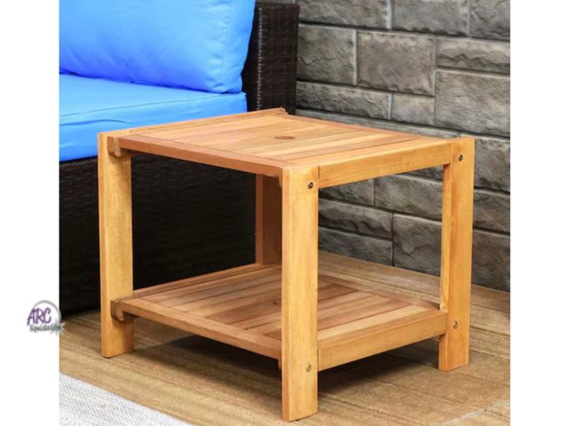 Lot 56-128561 - New in Box 20 in. Teak Oil Meranti Wood Outdoor Side Table