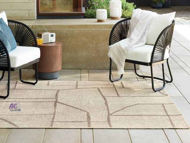 Lot 56-868717 - New - Threshold 5ft x 7ft Nautral Grometric Outdoor Rug