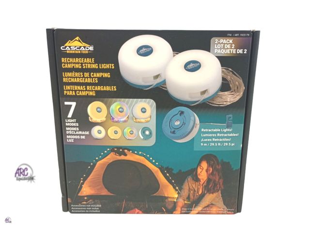 Lot 56-516165 - NEW-TESTED-SLIGHT COSMETIC SCUFFS ON TOP OF LIGHT-Cascade Mountain Tech 2 pack rechargable camping s...